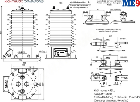 Biến dòng 35kV ngoài trời 1 cuộn thứ cấp Emic