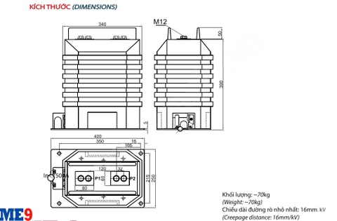 Biến dòng 35kV trong nhà 3 cuộn thứ cấp 5P20 Emic