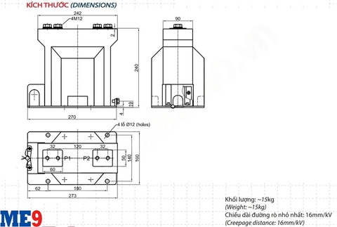 Biến dòng 6kV trong nhà 1 cuộn thứ cấp Emic
