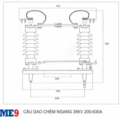 Cầu dao cách ly 35kV chém ngang ngoài trời 2 ổ xoay