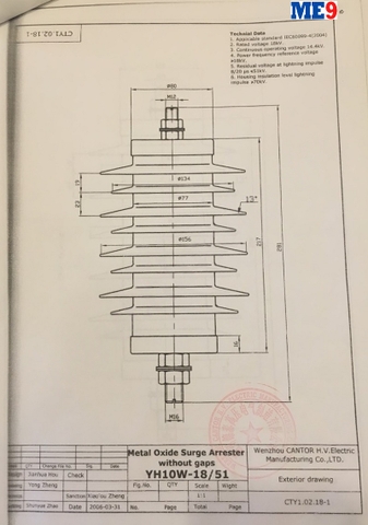 Chống sét van Cantor 18kV YH10W-18