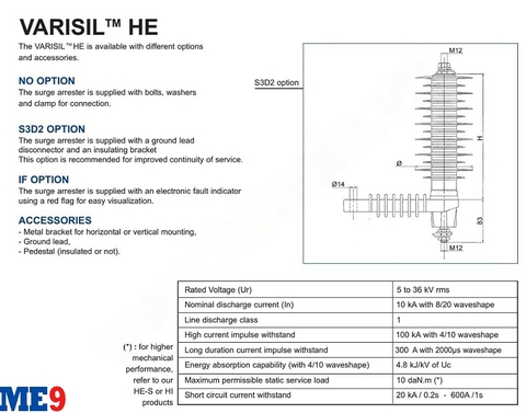 Chống sét van Tridelta Ensto 9kV HE 09