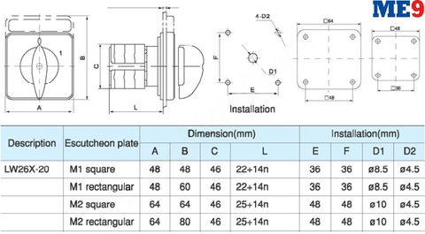 Chuyển mạch ampe LW26X-20