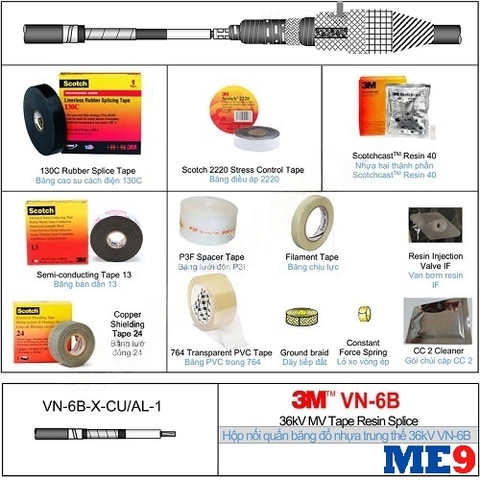 Hộp nối cáp đơn pha 36kV quấn băng đổ nhựa resin hãng 3M