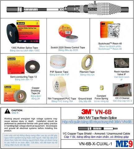Hộp nối cáp đơn pha 36kV quấn băng đổ nhựa resin hãng 3M