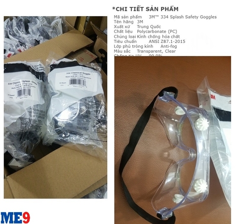 Kính bảo hộ chống hoá chất 3M 334AF