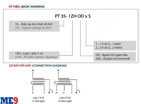 Máy biến áp cấp nguồn ngâm dầu 35kV 1 sứ Emic