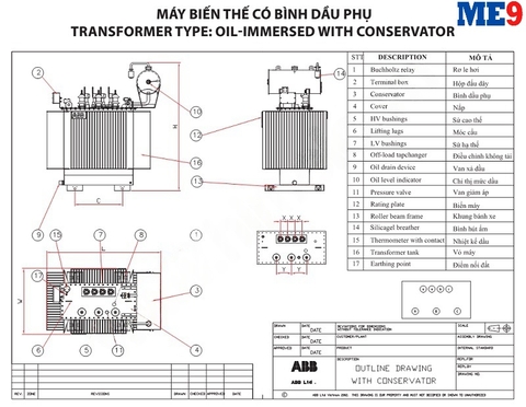 Máy biến áp dầu có bình dầu phụ ABB 22kV