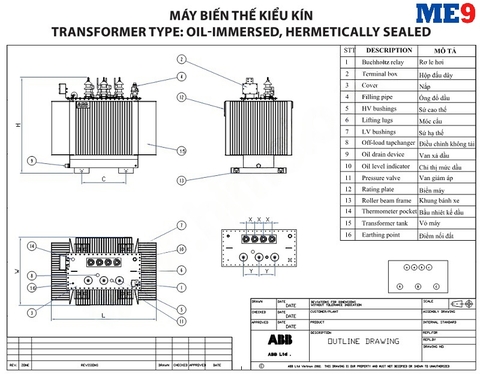 Máy biến áp dầu kiểu kín ABB 35kV