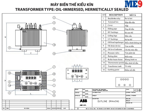 Máy biến áp dầu kiểu kín ABB 22kV