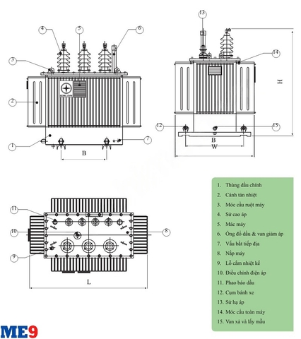 Máy biến áp 3 pha kiểu kín Mahatachi 35kV