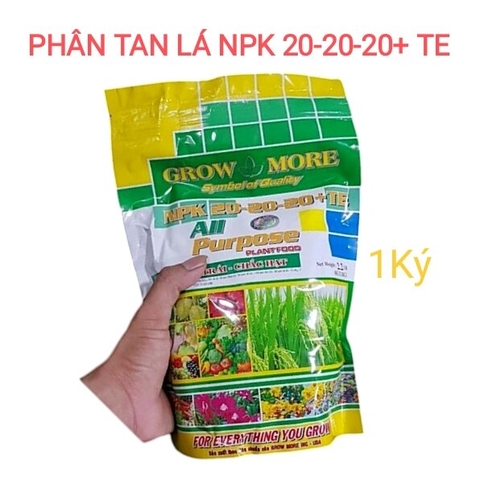 Phân Bón Lá NPK 20-20-20 +TE Grow More gói 1kg, chuyên dùng cho hoa phong lan và cây cảnh