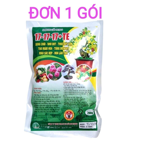 Phân tan nhanh 200g - Npk 17-17-17 dinh dưỡng đầy đủ cho mọi cây trồng