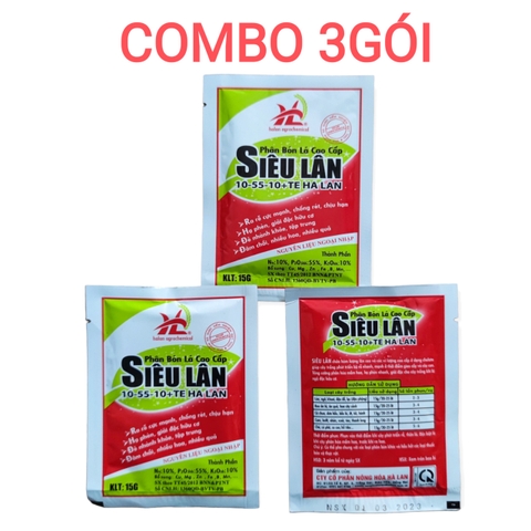 Phân bón lá cao cấp Siêu Lân 10-55-10 Te Kích rễ, đâm chồi, tạo nhiều hoa. Gói 15g