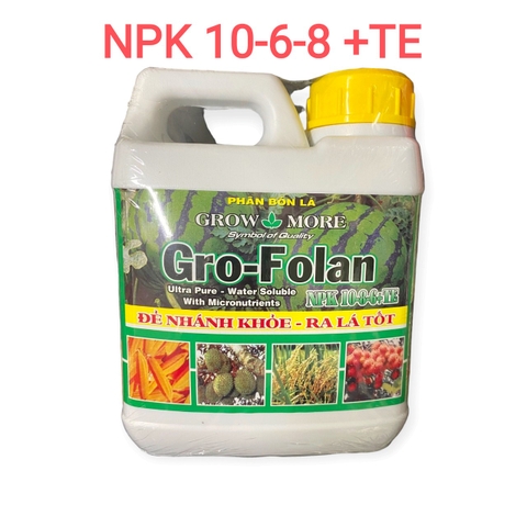 Phân bón lá GRO FOLAN NPK 10-8-6 + TE Tốt lá, đẻ nhánh, cây đẹp, xuất xứ Mỹ