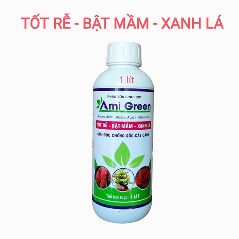 Phân bón sinh học Ami Green 1lít, Chuyên giải độc cho lan hoa cảnh giúp tốt rễ, bật mầm, xanh lá