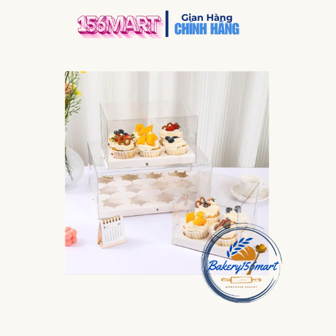 Set Hộp Nhựa Đựng Cupcake, Hũ Yến, Set Quà Noel Đế Giấy Nắp Mica 4-6-9 -12 Ô Sang Trọng