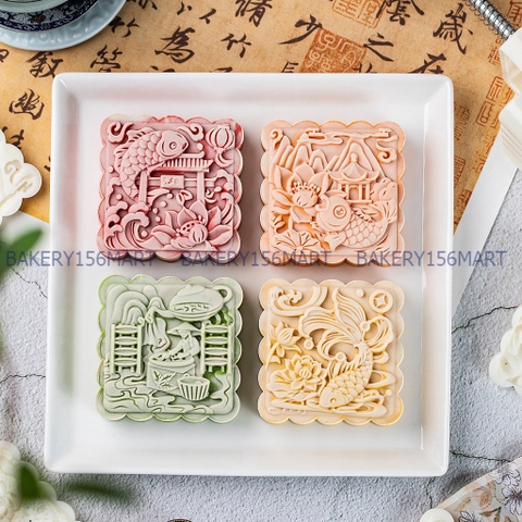 150G 200G Khuôn Trung Thu 4 Mặt Cá Koi Ba Chiều - 156mart