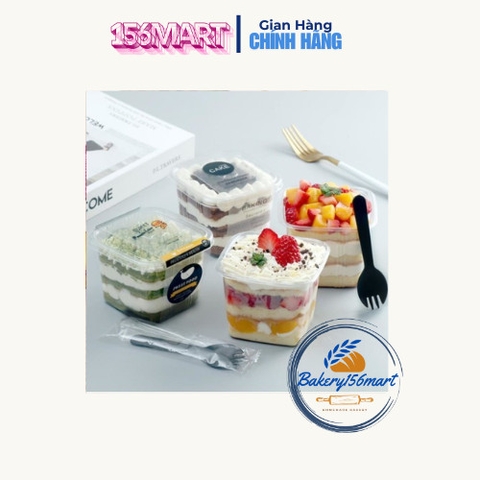 50 -100 Hộp Nhựa HT10-8 Vuông Đựng Bánh Lạnh, Bánh Mousse, Tiramisu B10-8 JB10