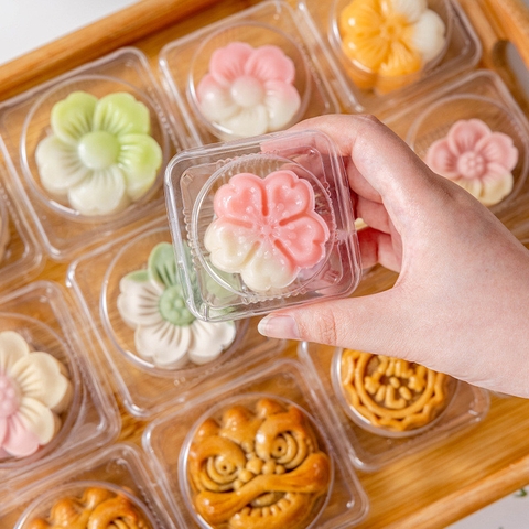 50 Khay có nắp đựng bánh trung thu, bánh da tuyết, bánh lòng đỏ trứng 50g - 80g