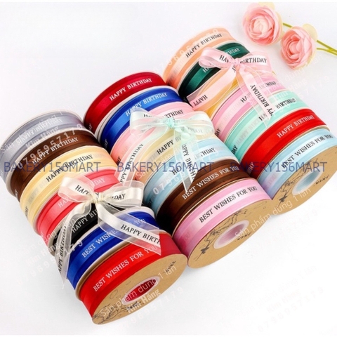 Ruy băng ren Happy Birthday 2,5cm dài 43m trang trí hộp đựng bánh - bó hoa - gói quà tặng