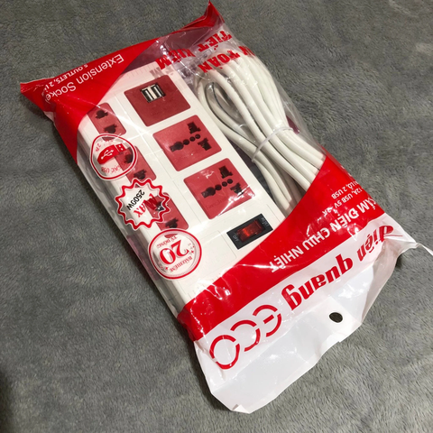 Ổ cắm ECO đỏ trắng dây 2m