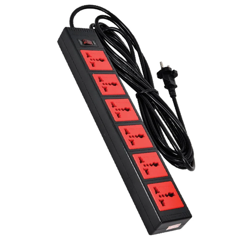 Ổ cắm 6 lỗ 3 chấu dây 5m màu đỏ đen