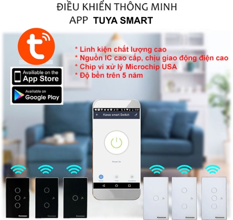 Công tắc cảm ứng wifi Kawasan CT3 Trắng/Đen