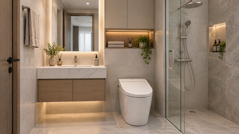 Phòng Tắm Dài Và Hẹp Bố Trí Thế Nào? 7 Cách Đặt Bồn Cầu, Tủ Chậu Và Khu Tắm Hợp Lý