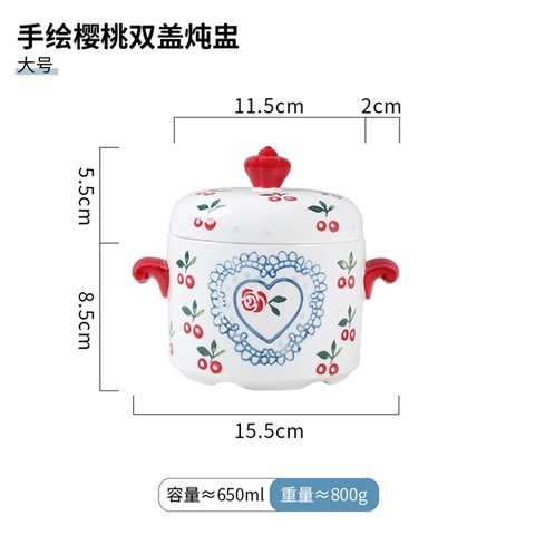 A91-thố chưng yến cherry hoa hồng 650ml 15.5cm*12.5cm