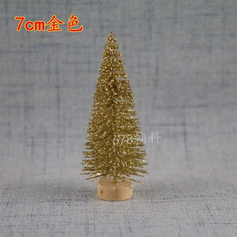 MC - Set 5 Cây thông VÀNG KIM TUYẾN đế GỖ 7CM