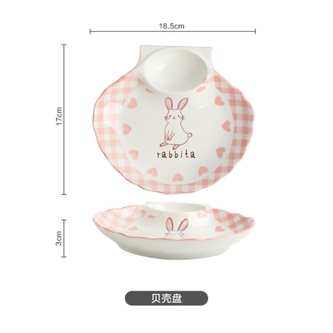Đĩa hình sò chia ô gia vị thỏ hồng 18*17*3cm