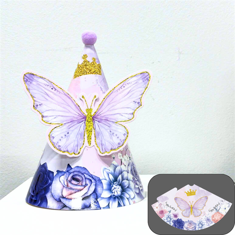 Mũ sinh nhật giấy-bướm giấy TÍM( 10 mũ )