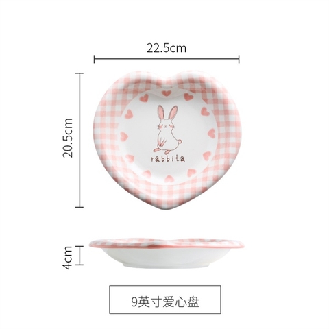 Đĩa thỏ hồng 20cm hình trái tim