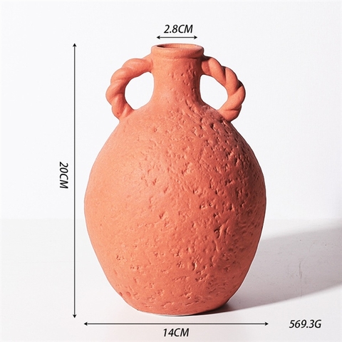 Bình màu gạch nung 2 quai 20*14cm