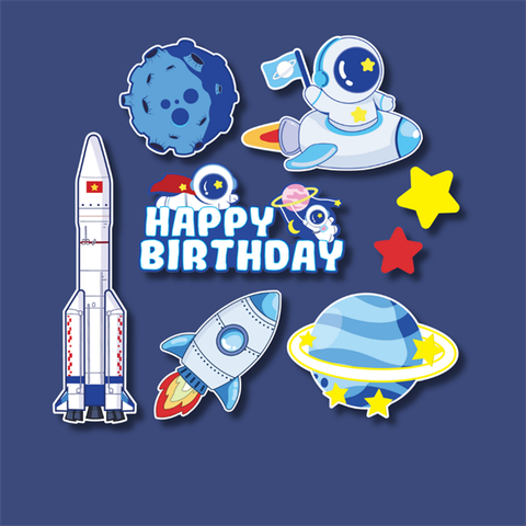 Set que giấy HPBD tên lửa em bé phi hành gia (combo 2)