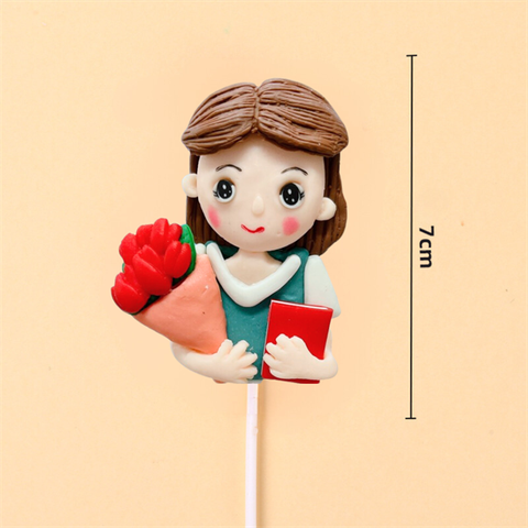 20/11 Que kute gốm dẻo GV CÔ GIÁO ÁO XANH ôm hoa + SÁCH