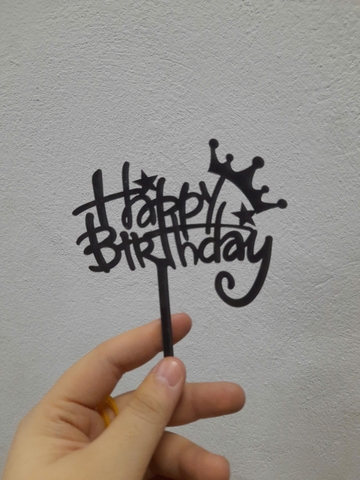 Topper mica set 10 que HPBD gạch dưới vương miện ĐEN