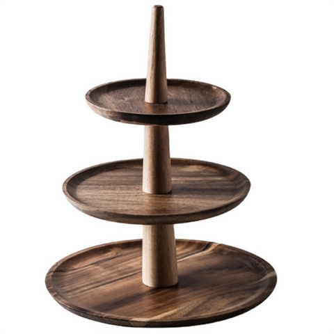 Cakestand gỗ tròn 3 tầng nâu trầm (15-20-25cm)