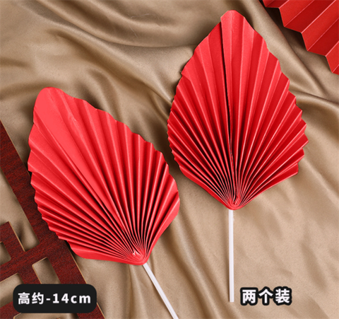 Set 2 Quạt lá cọ 14cm TO ĐỎ