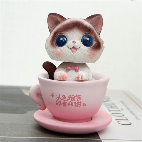 Trang trí Mèo Hồng ngồi cốc