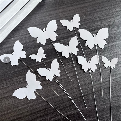 Set que cắm 10 BƯỚM GIẤY TRẮNG to nhỏ