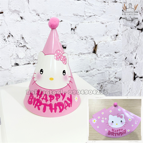 Mũ sinh nhật giấy bông chóp- KITTY (Set 10)