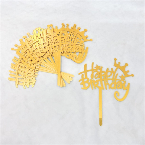 Topper mica Set 10 que HPBD GẠCH DƯỚI + VƯƠNG MIỆN VÀNG