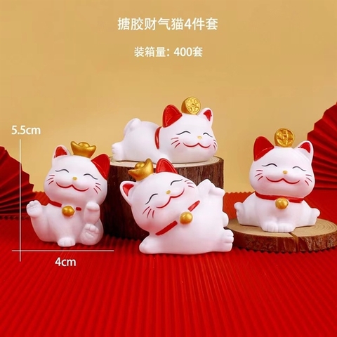Trang trí set 4 mèo thần tài nhựa dẻo