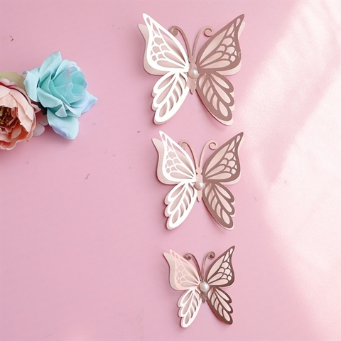 Set 3 bướm NGỌC TRAI HỒNG NỀN HỒNG