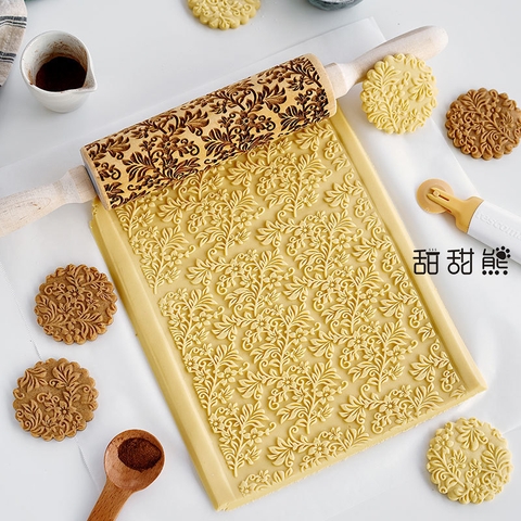 Cán bột gỗ in hoa văn size 35cm mã 35