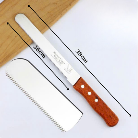 Dao cắt bánh cán gỗ cam răng cưa nhỏ size 38cm (lưỡi 26cm)