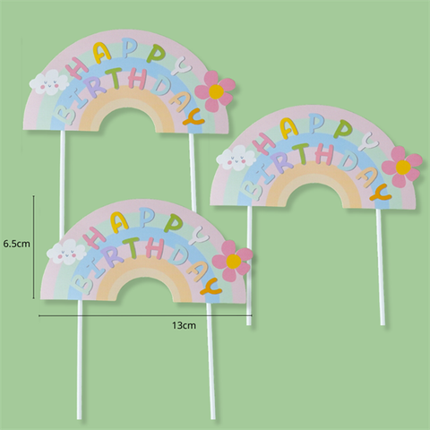 Set 3 Que cắm nhập HPBD cầu vồng hoa sắc màu