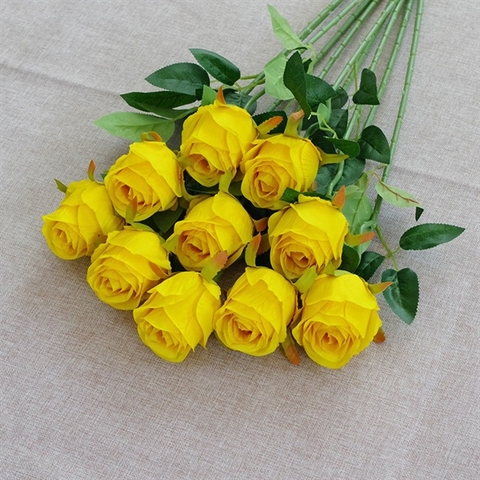 Cành hoa hồng 51cm - màu VÀNG ĐẬM